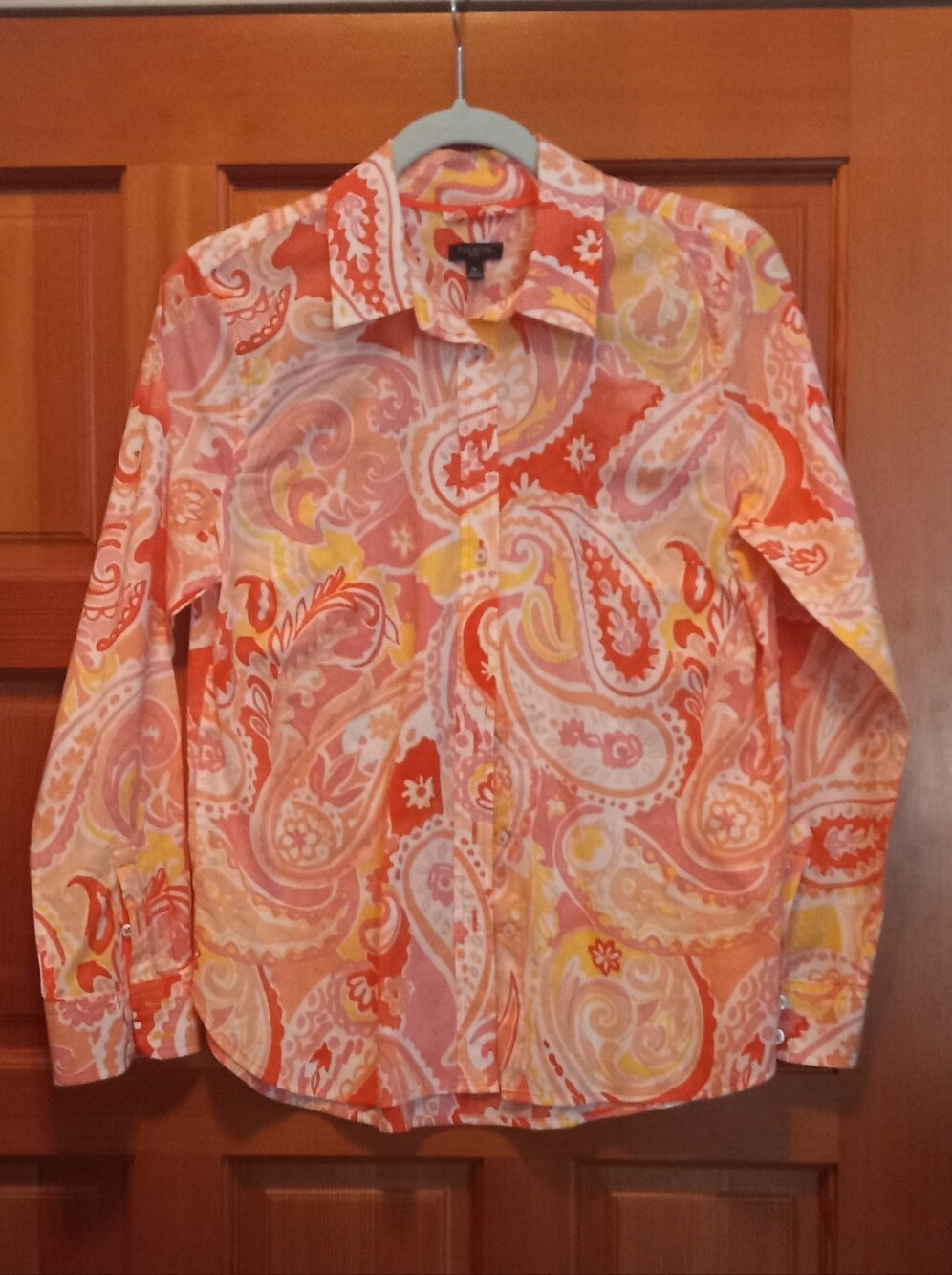 Talbots Women's Paisley Button-Down Shirt - Pink, Orange & Yellow